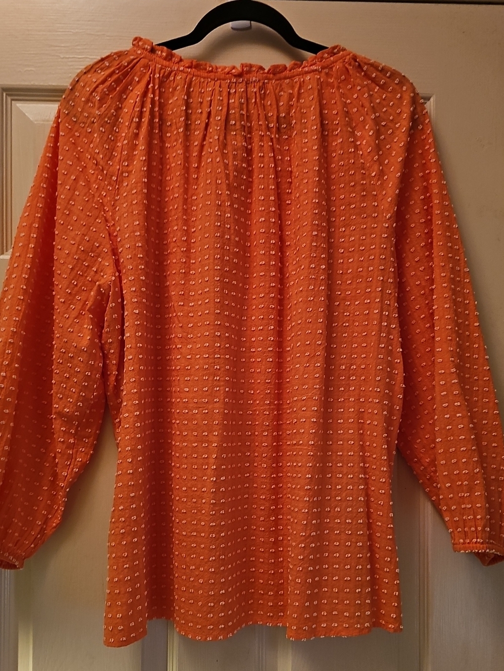 LOFT Orange Peasant-Style Blouse with Textured Dot Detail - Picture 4 of 5